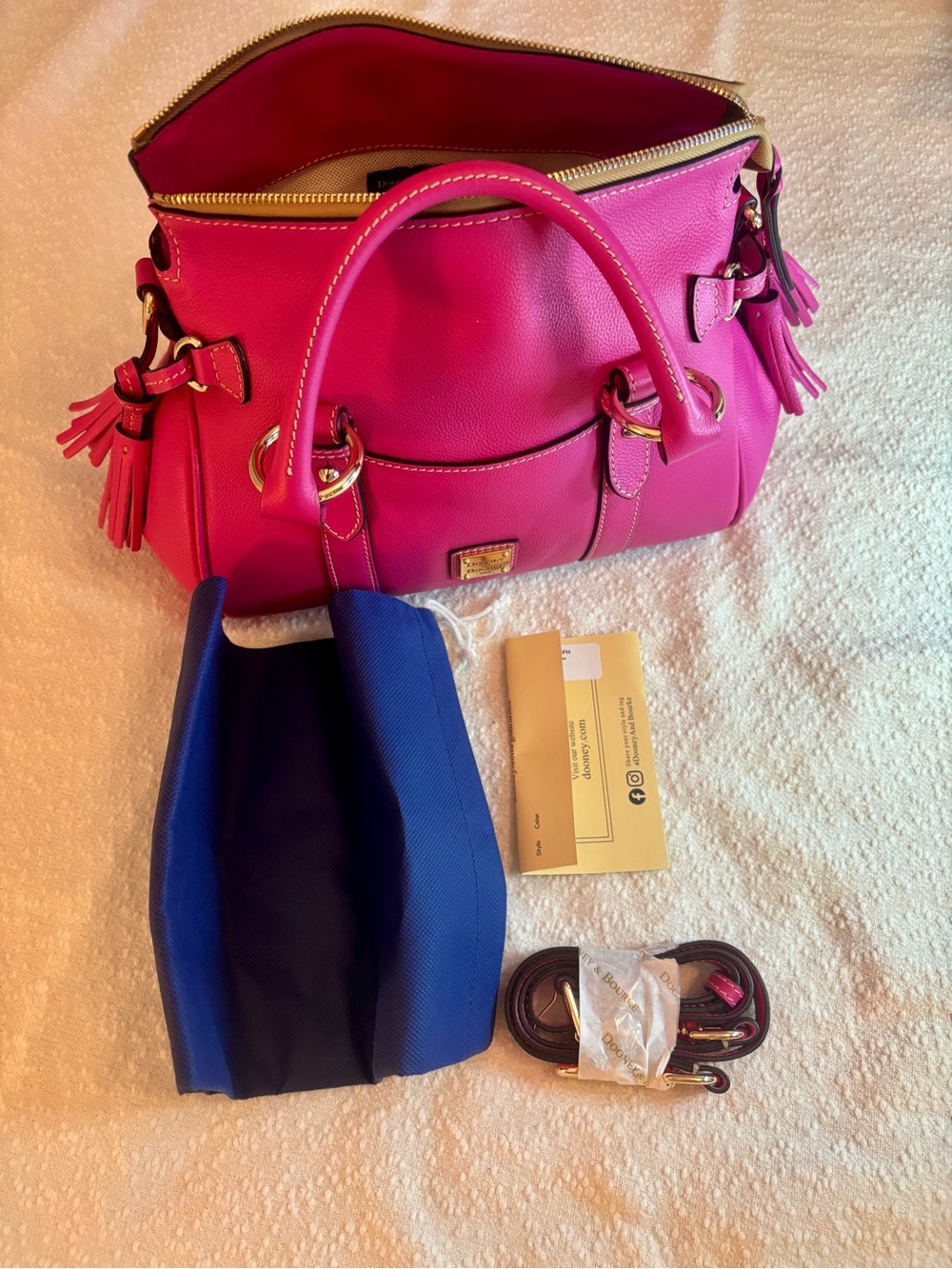 Dooney & Bourke Hot Pink Leather Shoulder Bag with Gold Hardware - Picture 4 of 5